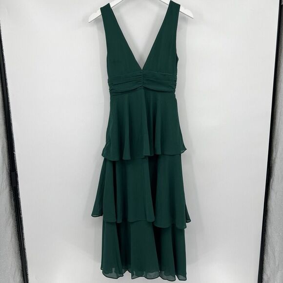 Lulus Celebration Time Emerald Green Sleeveless Tiered Midi Dress Size XS - Picture 6 of 11